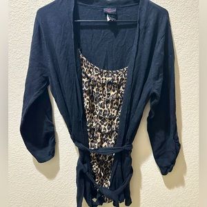Black plus cardigan with leopard sheer front